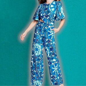 NWOT RHODE for Target ‘Blue Floral Zinnia Print Bell Sleeve Cutout Jumpsuit’ XL